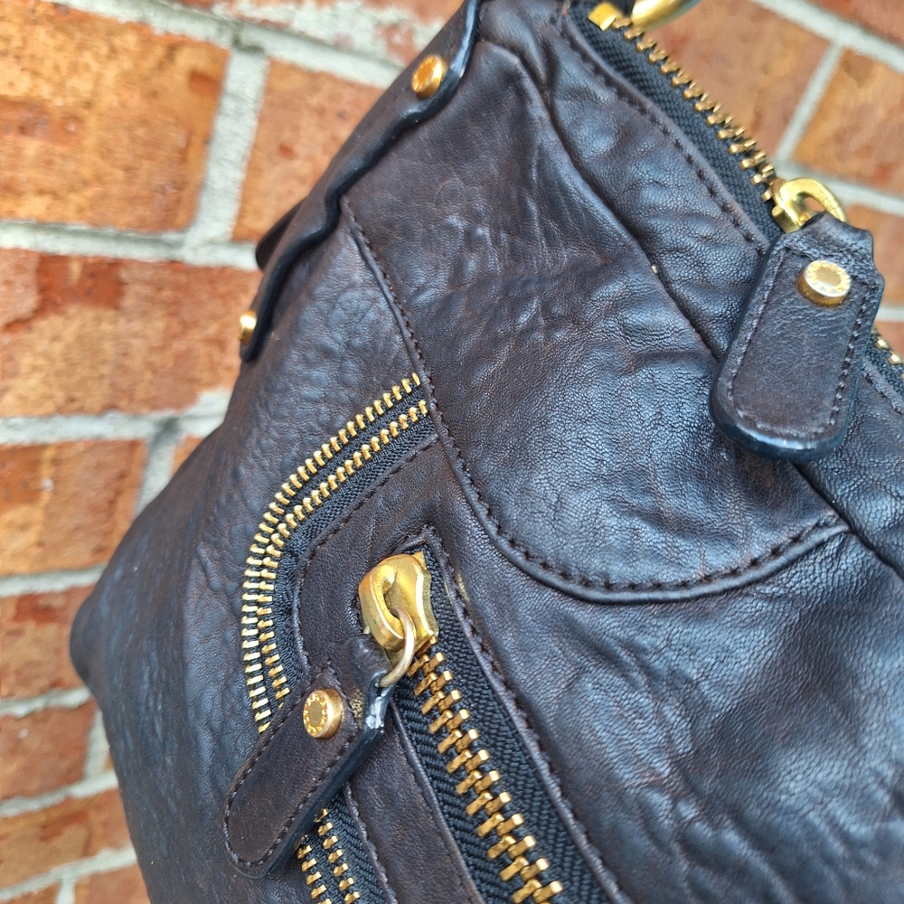 Genuine Leather Boho Purse Vintage Handbag Retro 90s Punk Grunge Bag Zipper Trim - Picture 7 of 17